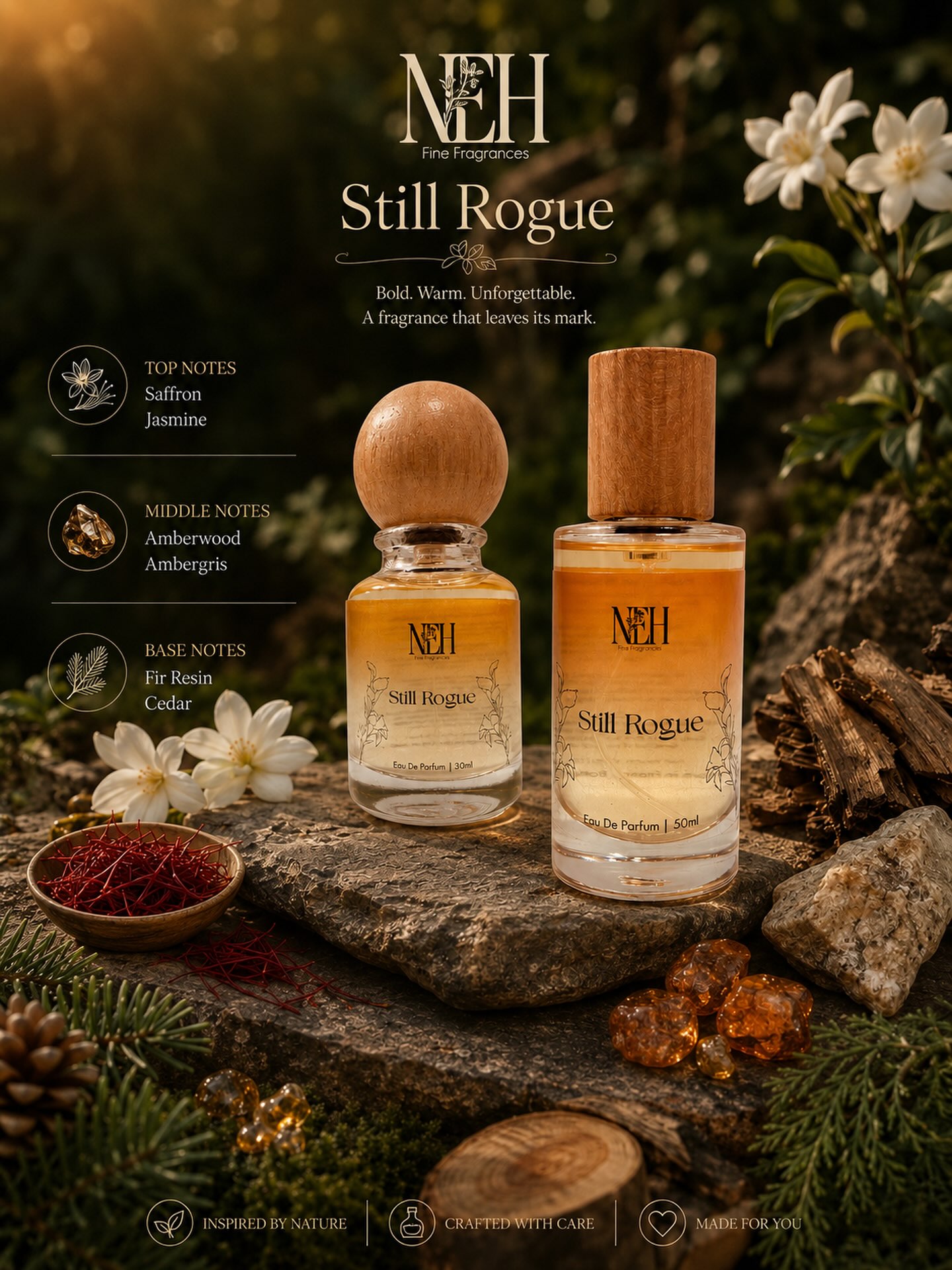 Still Rouge by Neh Fine Fragrances Is a blends radiant saffron and jasmine with warm ambergris and fresh cedarwood. Famous for its room-filling scent trail, it leaves a luxurious, cotton-candy-like sweetness that fluctuates on the skin, creating a captivating, long-lasting second-skin effect.
Key Characteristics-:
Spun Sugar Feel: It smells light, breezy, and reminiscent of warm cotton candy.
Translucent Quality: It never feels thick or heavy on the skin.
Radiant Lift: The scent floats in the air rather than clinging heavily to one spot.
Dry Down: It settles into a clean, breezy cedarwood finish.
Olfactory Profile-:
* Top Notes: Saffron, Jasmine
* Middle Notes: Amberwood, Ambergris
* Base Notes: Fir Resin, Cedar